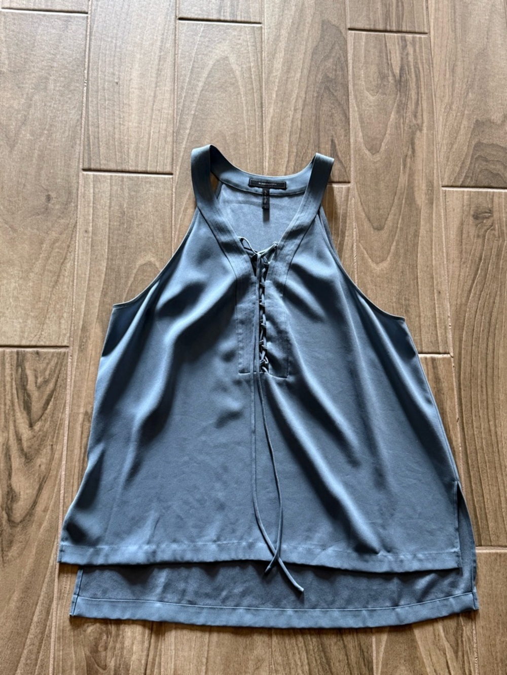 BCBGMaxAzria Slate Blue Lace-Up Satin Tank